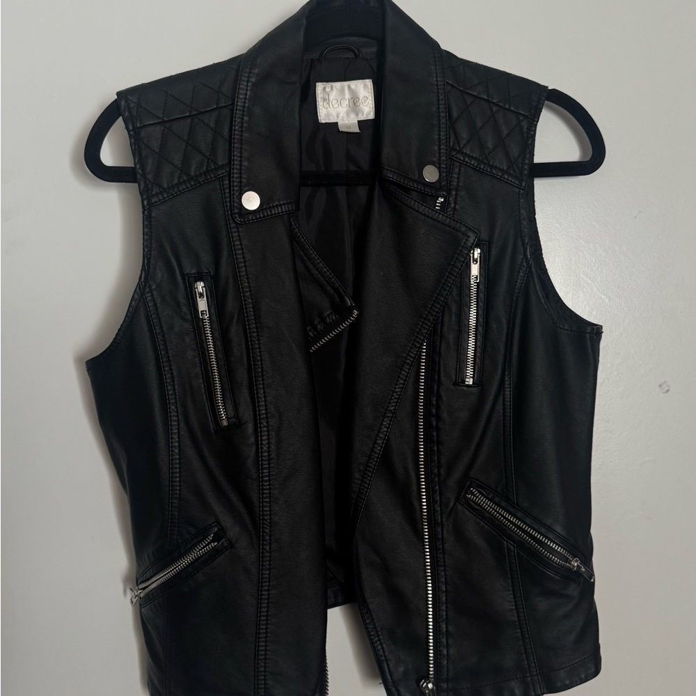 Decree Black Quilted Faux Leather Biker Vest